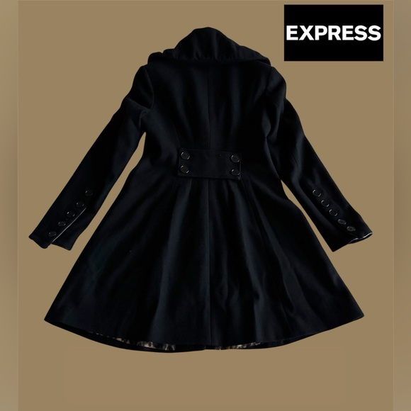 🛍️SALE🛍️Express Elegant ALine Shawl Collar Wool Blend Coat w/Animal Print Lining - Picture 3 of 8